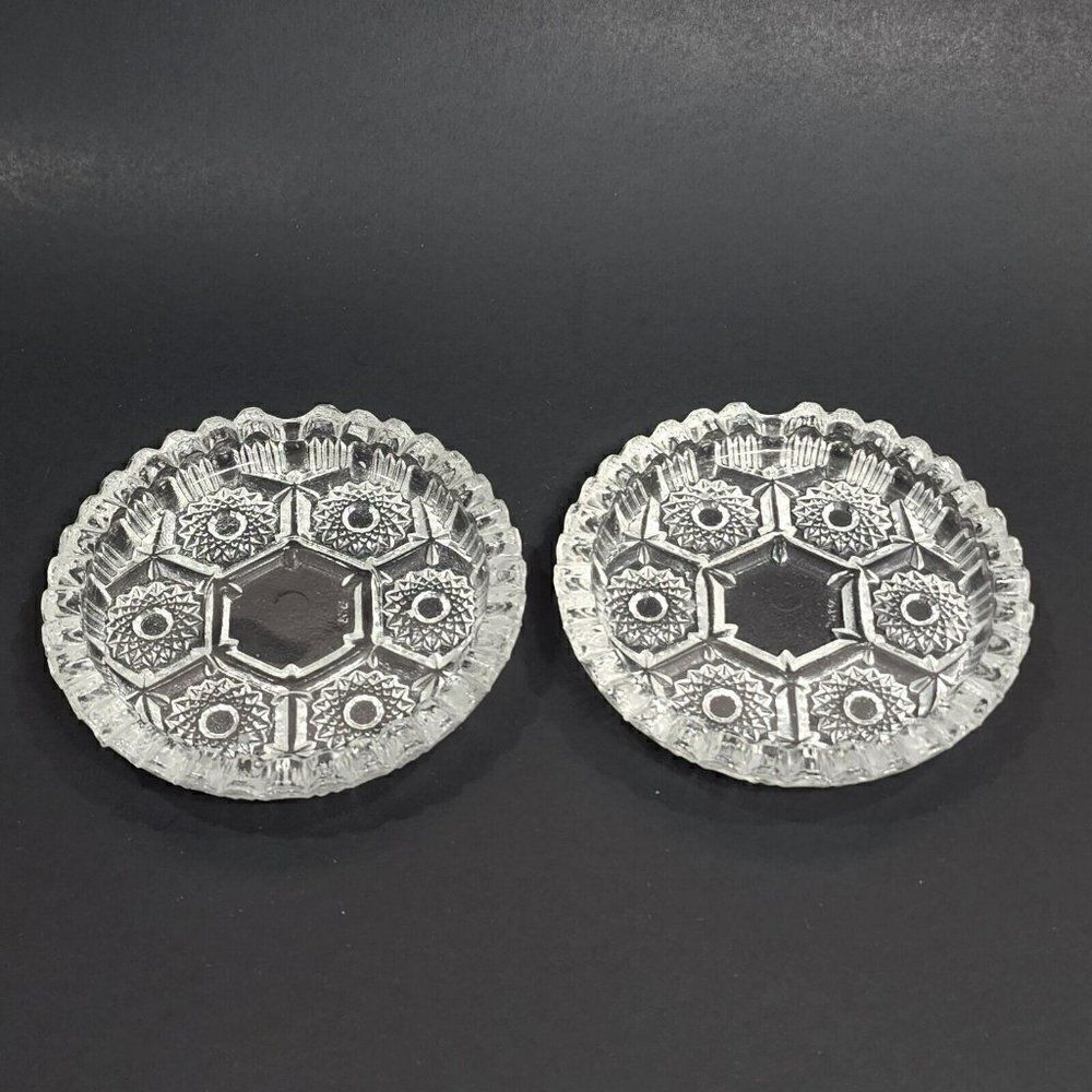 2 Vintage 4.5" Dia Italian Glass Sawtooth Ashtray Cut Crystal Starburst Pattern‎